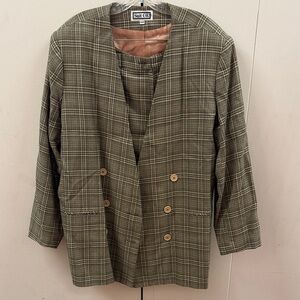 Vintage Stafford Women's Checkered Suit - Olive